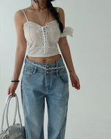 Lace to Buckle Light Blue Wide Pants