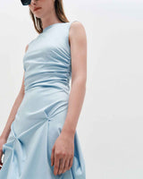 DOZI - Sleeveless Pinched Long Dress _ SKY BLUE