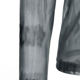 8287 Graffiti Logo Sheer Long Sleeve Turtleneck Top (Gray)