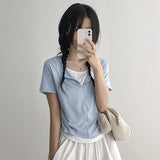 デリケート フィット レイヤード ハーフジップ ショートスリーブ Tシャツ (4 colors)