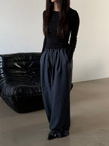 Drape wide banding slacks(2color)