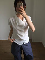 Unbalanced draping blouse (2color)