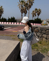 Polka cropped denim jacket