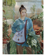 UnsocialNight original literary retro versatile casual illustration printed one-shoulder cross-body bag for women