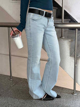 Ice blue boots cut pants