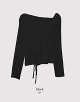 Ribbon Strap One Shoulder Slim T-Shirt (3color)