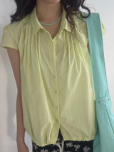 Vintage String Pintuck Shirts - Lime Green