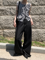 Tuck-On Back Button Wide Fit Selvage Denim Long Pants (2 colors)