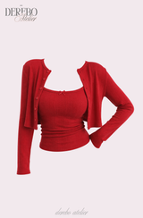 Pink cream lounge cardigan top set (sleeveless)