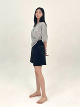  3RD REORDER HIP POCKET EMBROIDERY BLACK DENIM SHORTS LONG VERSION code 25106