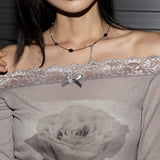 Chev Rose Lace Off-Shoulder Long Sleeve T-shirt