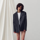 OVER-FIT SINGLE LEATHER JACKET BLACK