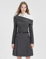 Ribbon Pleates A-Line Midi Skirt Charcoal