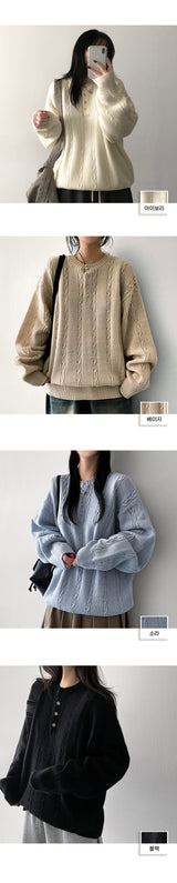 Ichi ケーブルスナップヘンリーネックニット