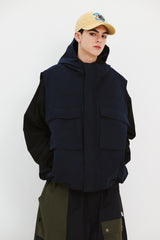 BIG POCKET HOODED VEST NAVY