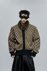 Sequin Knit Cardigan with Fur Collar