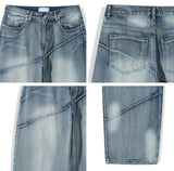 Luke diagonal panel washed denim pants