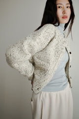 Boucle wool cardigan, Oatmeal