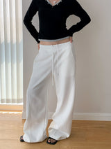 Solid color casual banding wide pants
