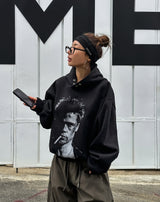 B-Pit Print Snap Balloon Crop Hoodie