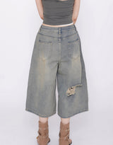 Terran Wide Distressed Bermuda Denim Pants