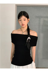 Black Macaron Bow Off Shoulder Tee