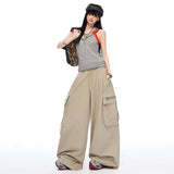 Milk Tea Beige Big-Pocket Wide Cargo Pants