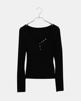 ツケリブボタンVネックスリムフィット長袖Tシャツ