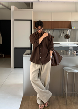 No-Mace Back Banding Two-Tuck Linen Wide Pants