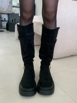 Amber Trail Buckle Belt Suede Long Boots (2 colors)