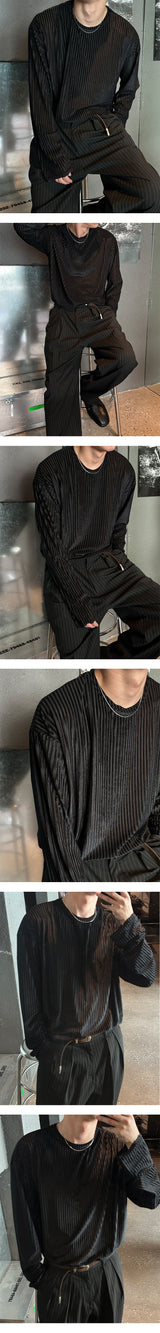 【UNISEX】ベルベットストライプロングスリーブ（3色）