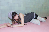 FLORAL LACE DOUBLE HOOD SLEEVELESS / CHARCOAL