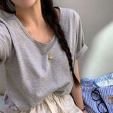 [BELLIDE MADE] Roll-up U-neck short-sleeved T-shirt