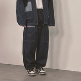 stripe patch denim pants_blue
