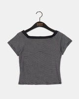 ストライプオフショルダー半袖Tシャツ