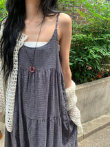 Ume Check Tiered Long Sleeveless Bustier One Piece (Adjustable Straps)