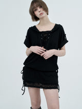 eyelet lace hood op / black