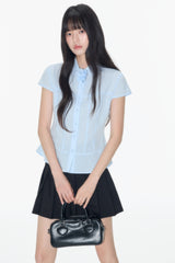 Detachable flower decoration waist cinching small fly sleeve shirt
