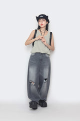 destroyed balloon denim pants