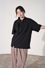 S-C オープンヘンリーネック 1/2 TEE (Black)