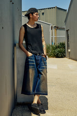 CUTOUT DARK BLUE BERMUDA PANTS