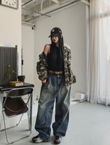 Loop Cat Washed Balloon Fit Denim Pants