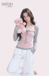 Pink gray bolero top two-piece