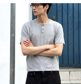 スラブヘンリーネッククロップTシャツ メランジ