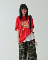 ハンバーガーキッチボクシーオーバーサイズフィットショートスリーブTシャツ