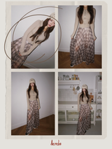 Long Check Chiffon Sharalla Skirt