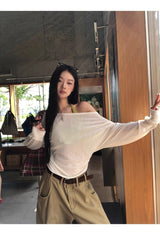 ルーズフィットオフショルダーレイヤードセットロングスリーブTシャツ