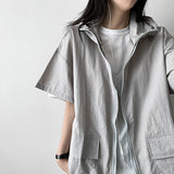 Hari boxy fit string cooling short-sleeved hooded zip-up jumper
