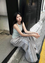 Metallic Track Wide Nylon Trousers