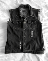 Black Wash Distressed Denim Vest